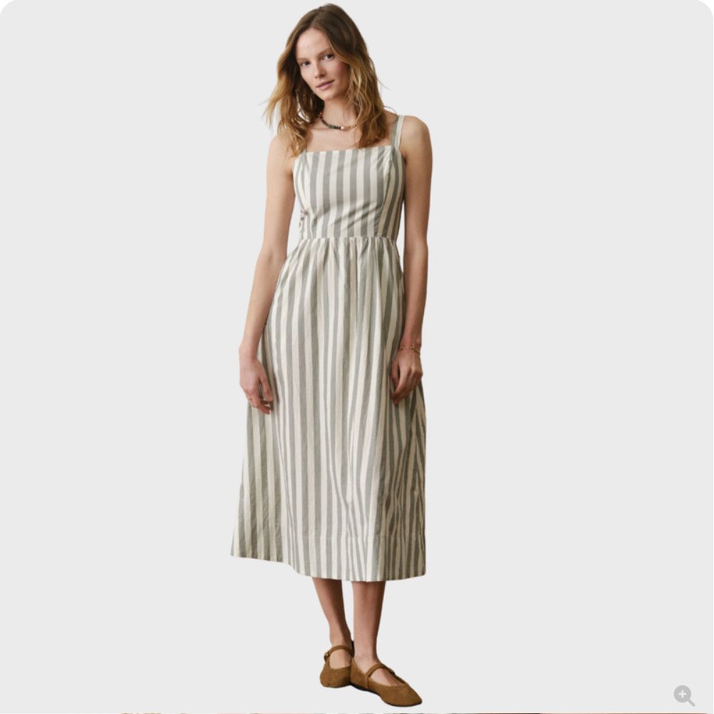 Marine Layer Demi Poplin Midi Dress in Olive Stripe-LG