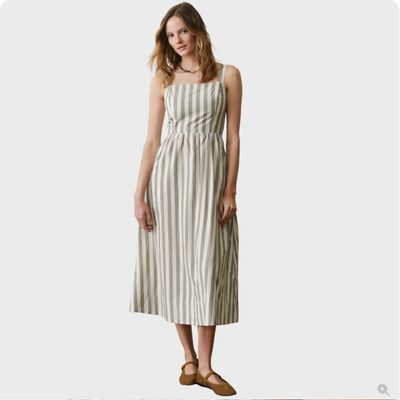 Marine Layer Demi Poplin Midi Dress in Olive Stripe