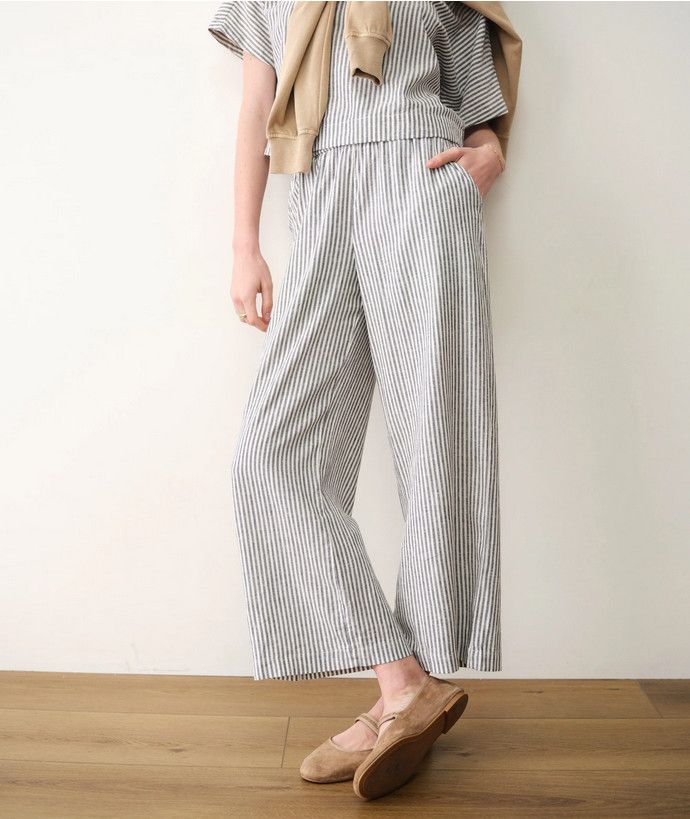 Marine Layer Allison Hemp Crop Trouser in India Ink Stripe