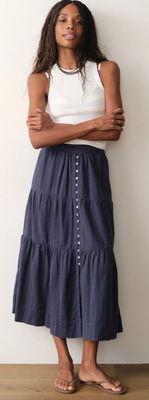 Marine Layer Lana Button Through Skirt in Navy