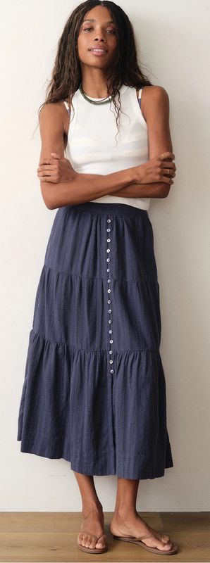 Marine Layer Lana Button Through Skirt in Navy