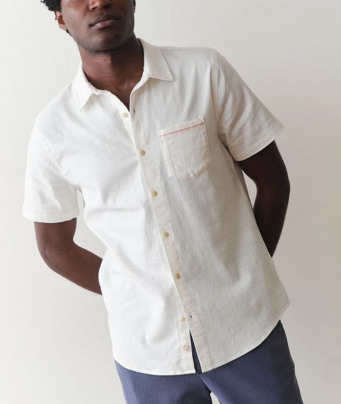 Marine Layer Classic Stretch Selvage Shirt in Natural