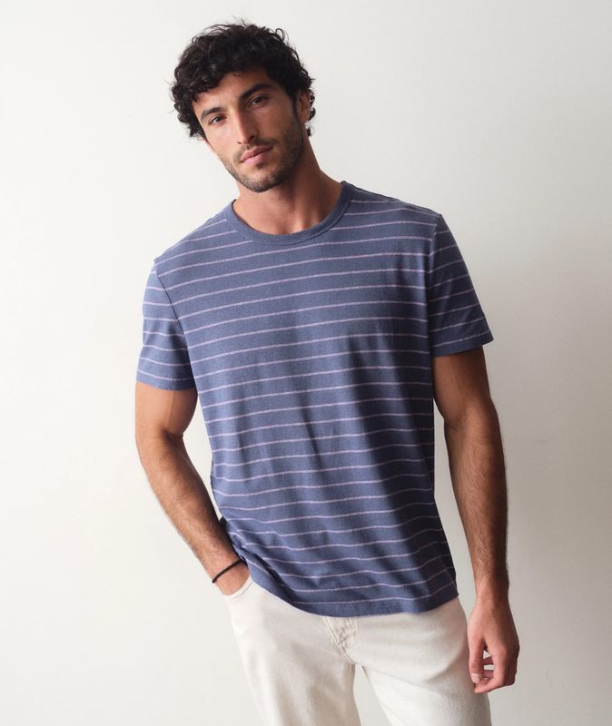 Hemp Cotton Relaxed Tee in Navy/Lavendar Stripe