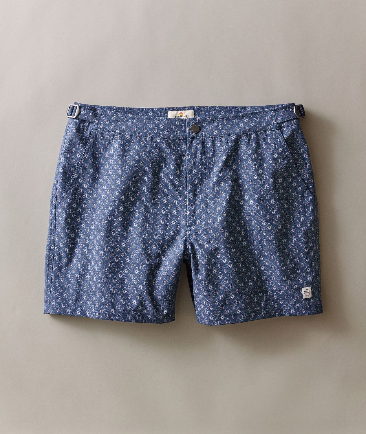 Marine Layer 5" Tailored Swim Trunk in Mood Indigo Diamond
