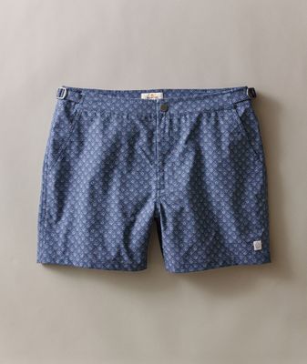 Marine Layer 5" Tailored Swim Trunk in Mood Indigo Diamond