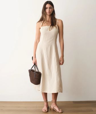 Marine Layer Lucia Linen Dress in Sand Stripe
