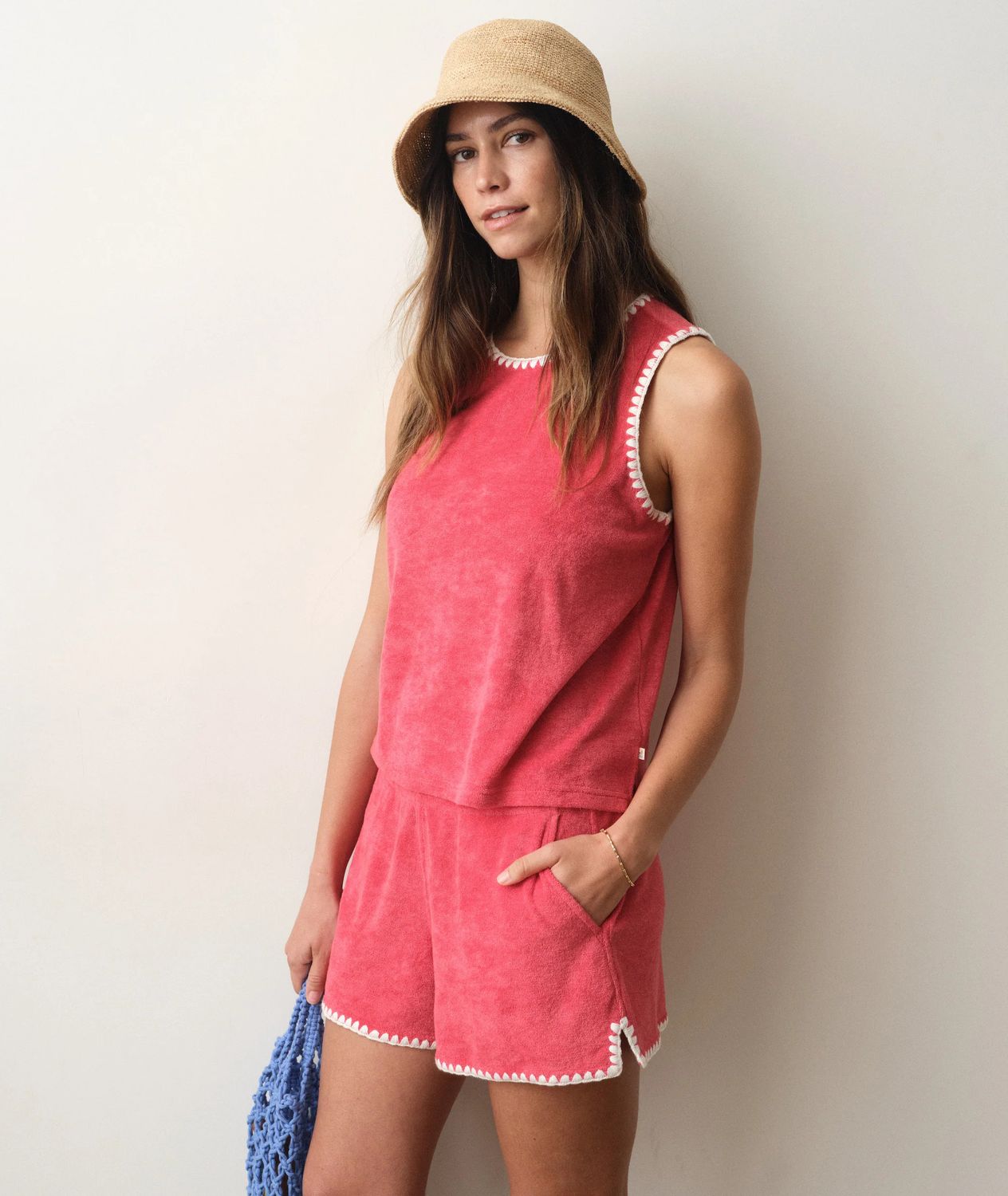 Marine Layer Beach Terry Shell Tank in Red