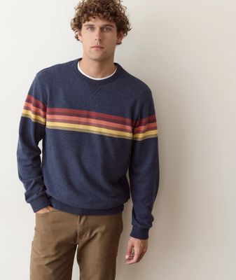 Marine Layer Mens Cloud 9 Terry Crewneck - Navy Sunset Stripe