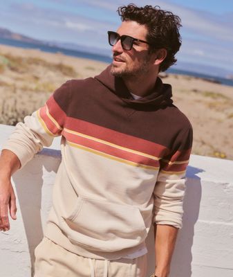 Marine Layer Men's Relaxed cloud 9 Fleece Hoodie-Brown Colorblock