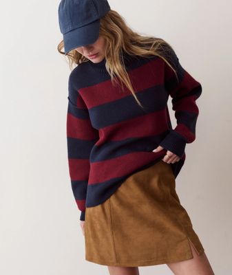 Marine Layer Maggie Funnel Neck Sweater in Cabernet/Navy