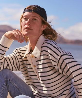 Marine Layer Valerie Polo Sweater in Cream &amp; Twilight