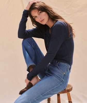 Marine Layer Lexi Pointelle Henley in Twilight