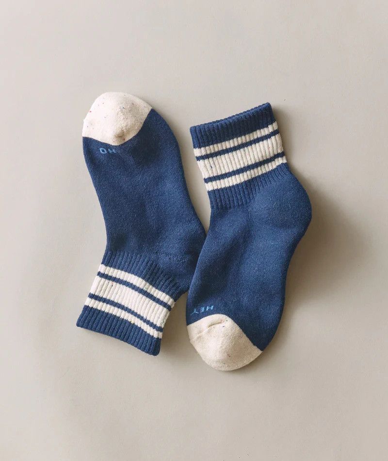 Marine Layer Navy and Cream Quarter Crew Sock