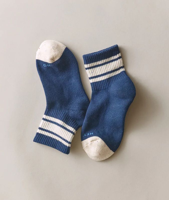 Marine Layer Navy and Cream Quarter Crew Sock