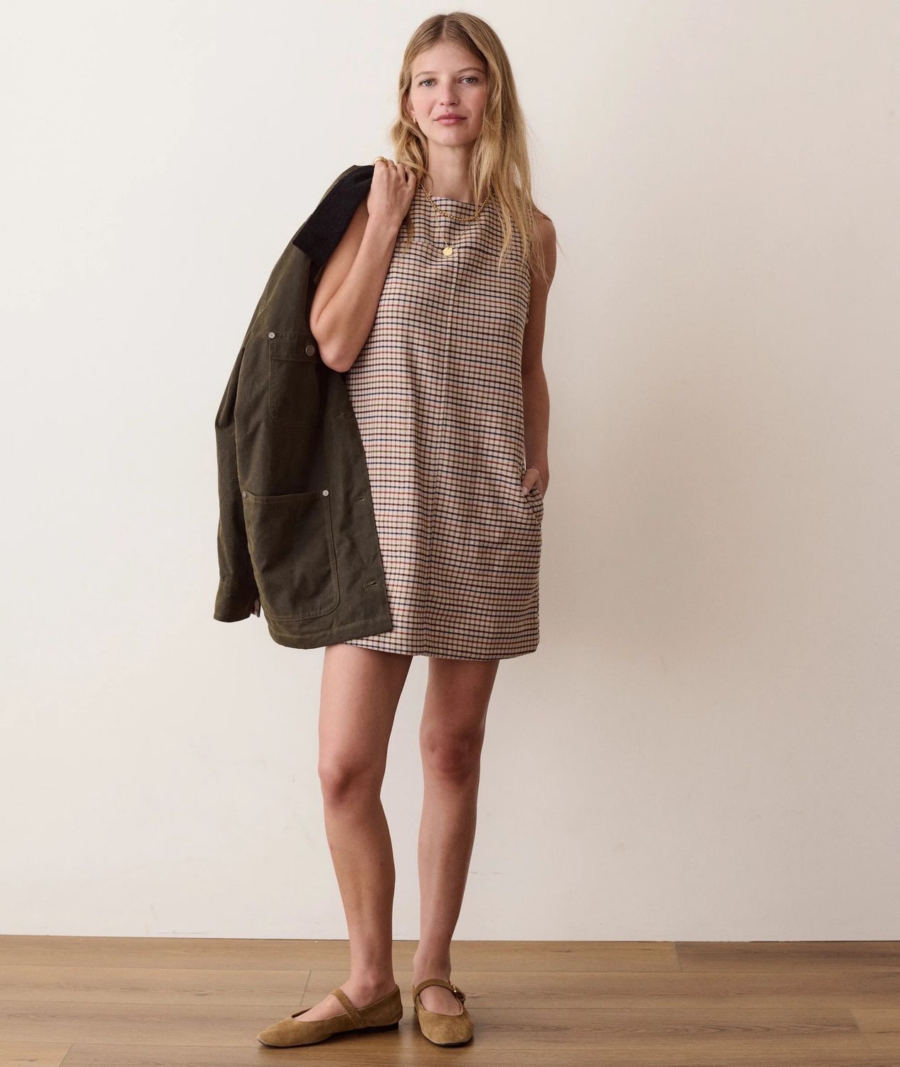 Marine Layer Izzy Moleskin Shift Dress in Fall Check