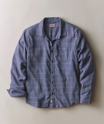 Marine Layer Stretch Selvage Long Sleeve Shirt in Navy Windowpane