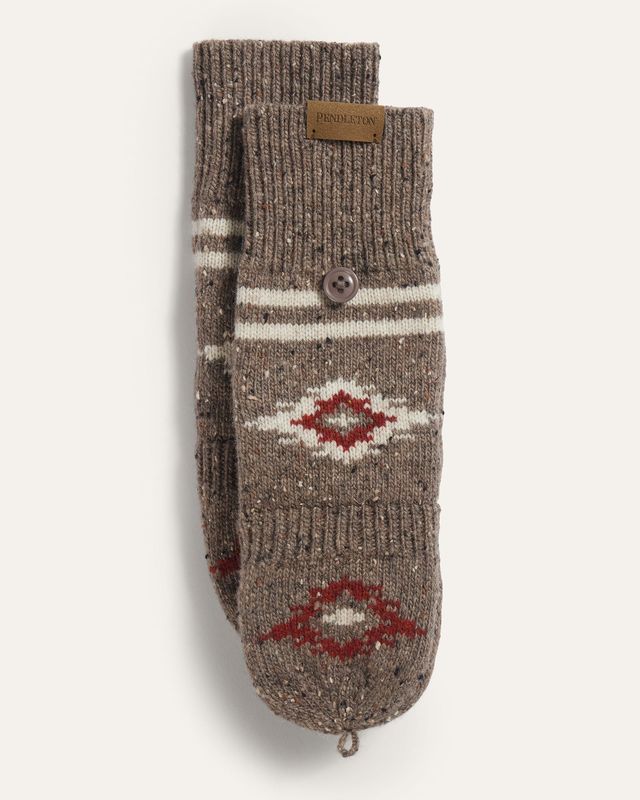 Pendleton Lambswool Convertible Mittens in Bison Brown - L/XL
