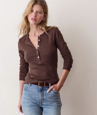 Marine Layer Mini Rib Henley in Chocolate