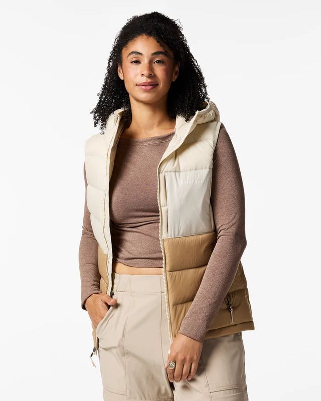 Cotopaxi Fuego Max Down Vest in Cream and Khaki