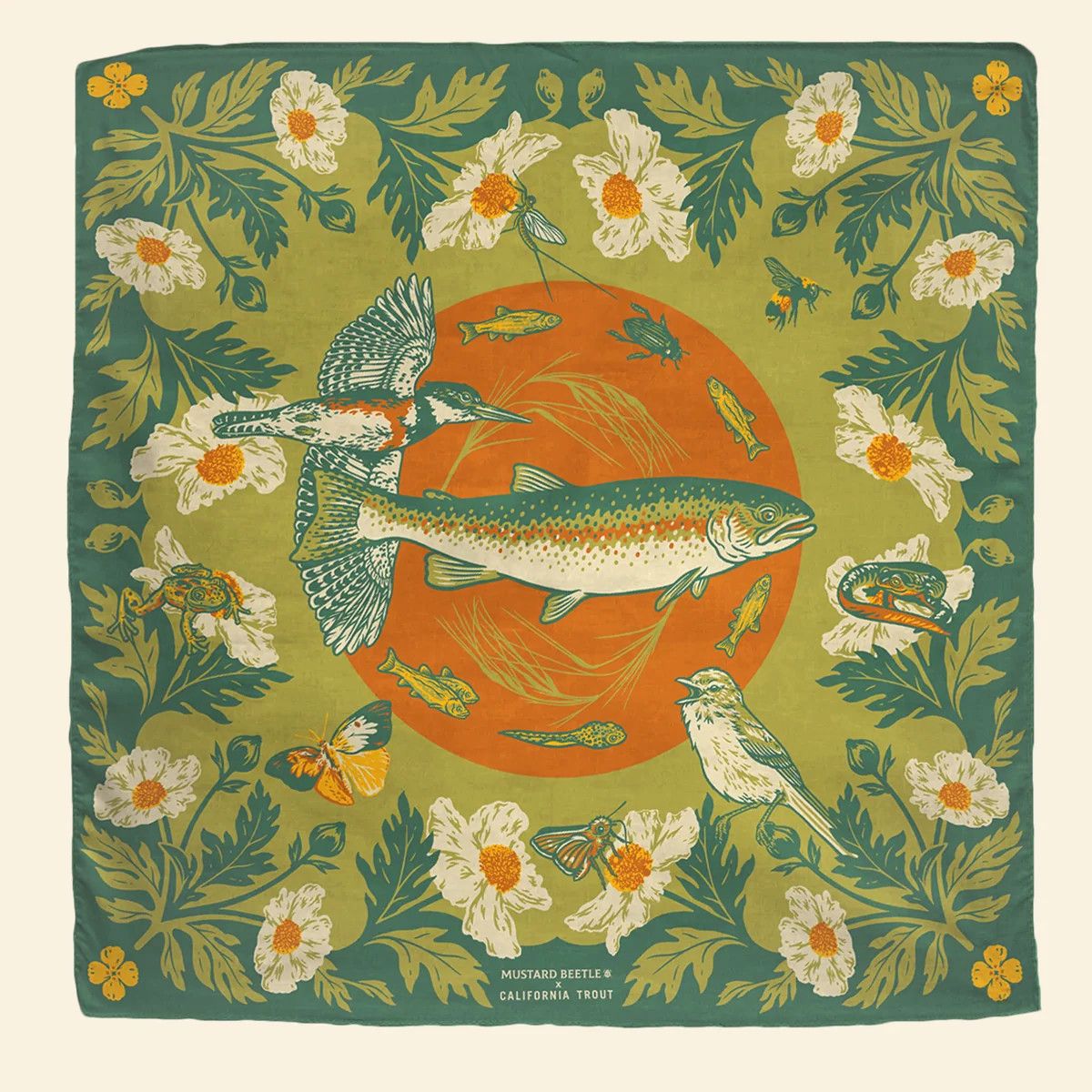 Mustard Beetle Organic Fair Trade Bandana: Malibu Creek for California Trout