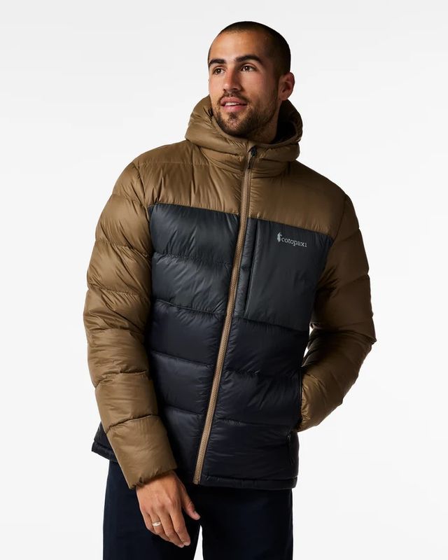 Cotopaxi Fuego Max Down Hooded Jacket in Dune Charcoal/Black
