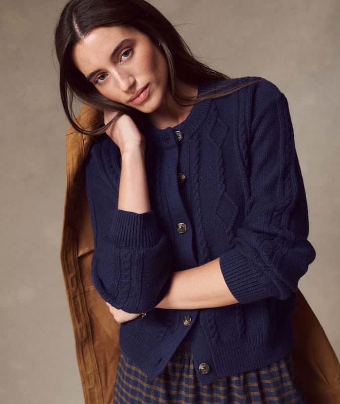 Marine Layer Everly Cable Knit Cardigan in Twilight
