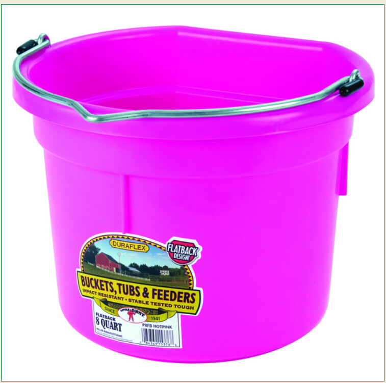 FLAT BACK PLASTIC BUCKET-Hot Pink-8 QUART