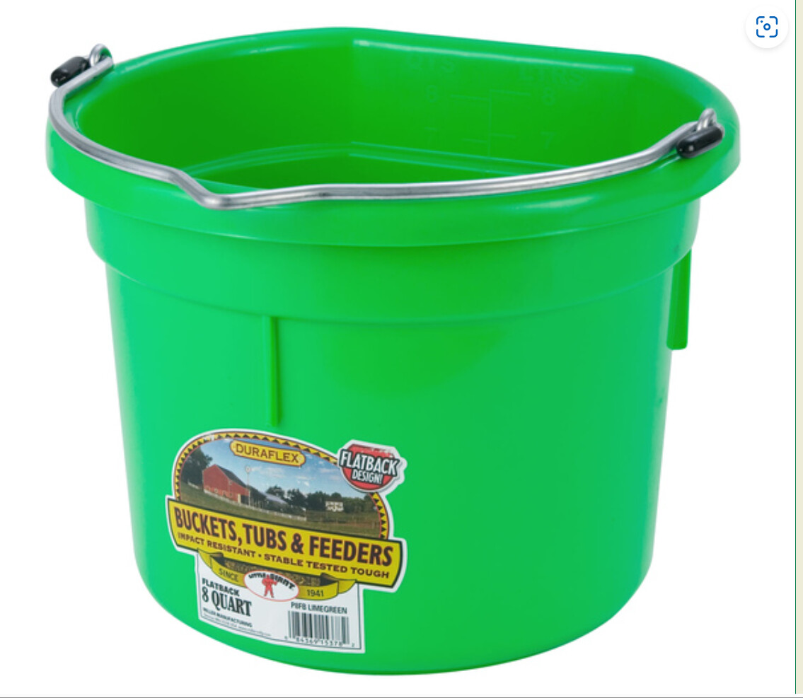 FLAT BACK PLASTIC BUCKET- Lime Green 8 quart
