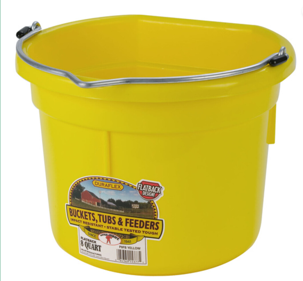 FLAT BACK PLASTIC BUCKET- Yellow- 8 qt