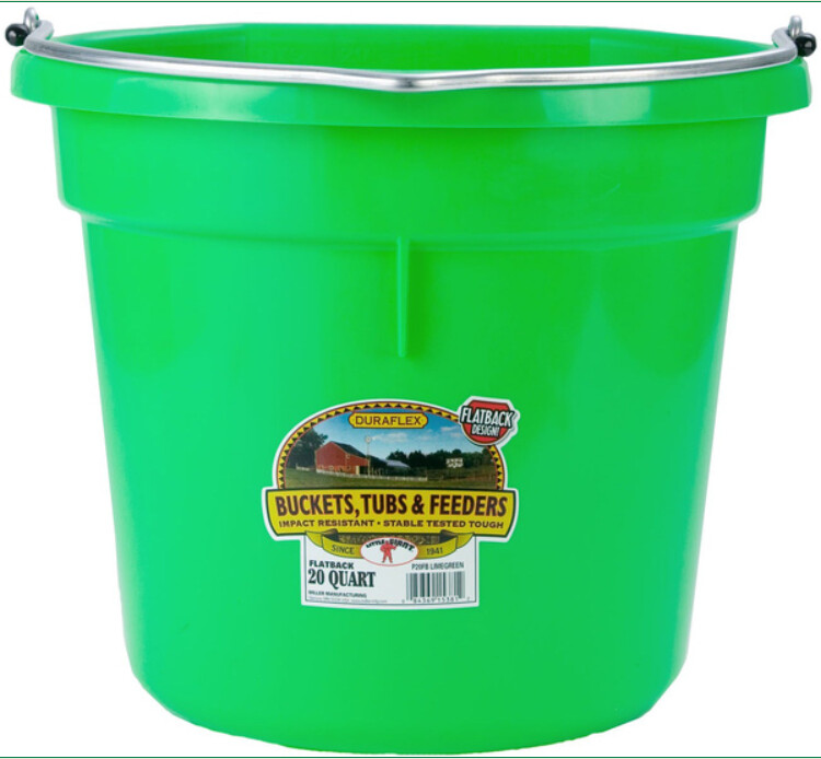 FLAT BACK PLASTIC BUCKET 20 QT - LIME GREEN