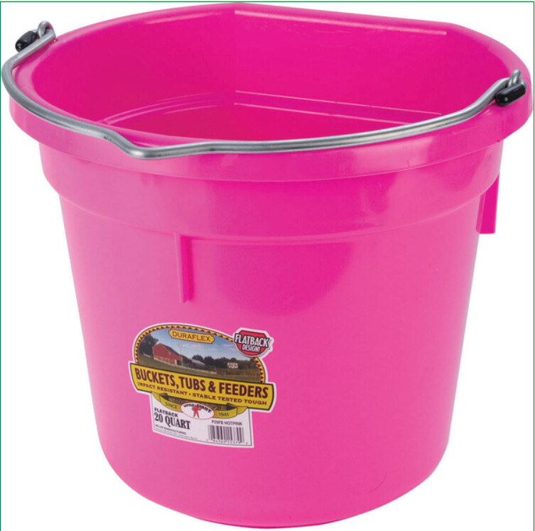 FLAT BACK PLASTIC BUCKET 20 QT - HOT PINK
