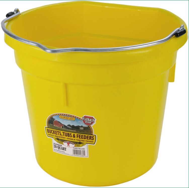 FLAT BACK PLASTIC BUCKET 20 QT - YELLOW