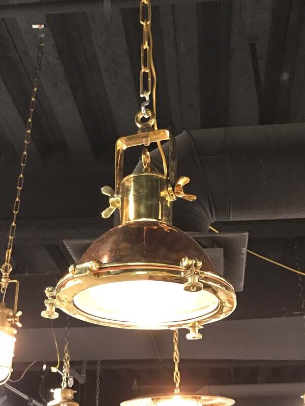 Nautical Marine Style Brass and Copper Hanging Small Antique Light with Hook