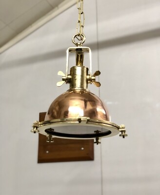 Nautical Marine Style Brass and Copper Hanging Small Antique Light with Hook