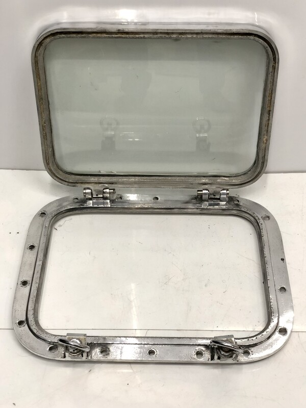 Old Vintage Ship Reclaimed Aluminum Metal Marine Antique Square Porthole Window with 2 Key/Dogs