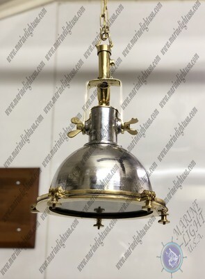 Nautical Marine Antique Solid Aluminum &amp; Brass Ceiling Art Deco Pendant Light Fixture