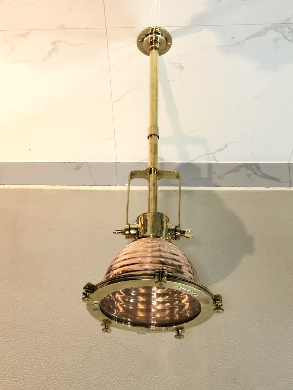 Maritime Antique Ship Salvage Nautical Brass &amp; Copper Vintage Medium Cargo Pendant Light