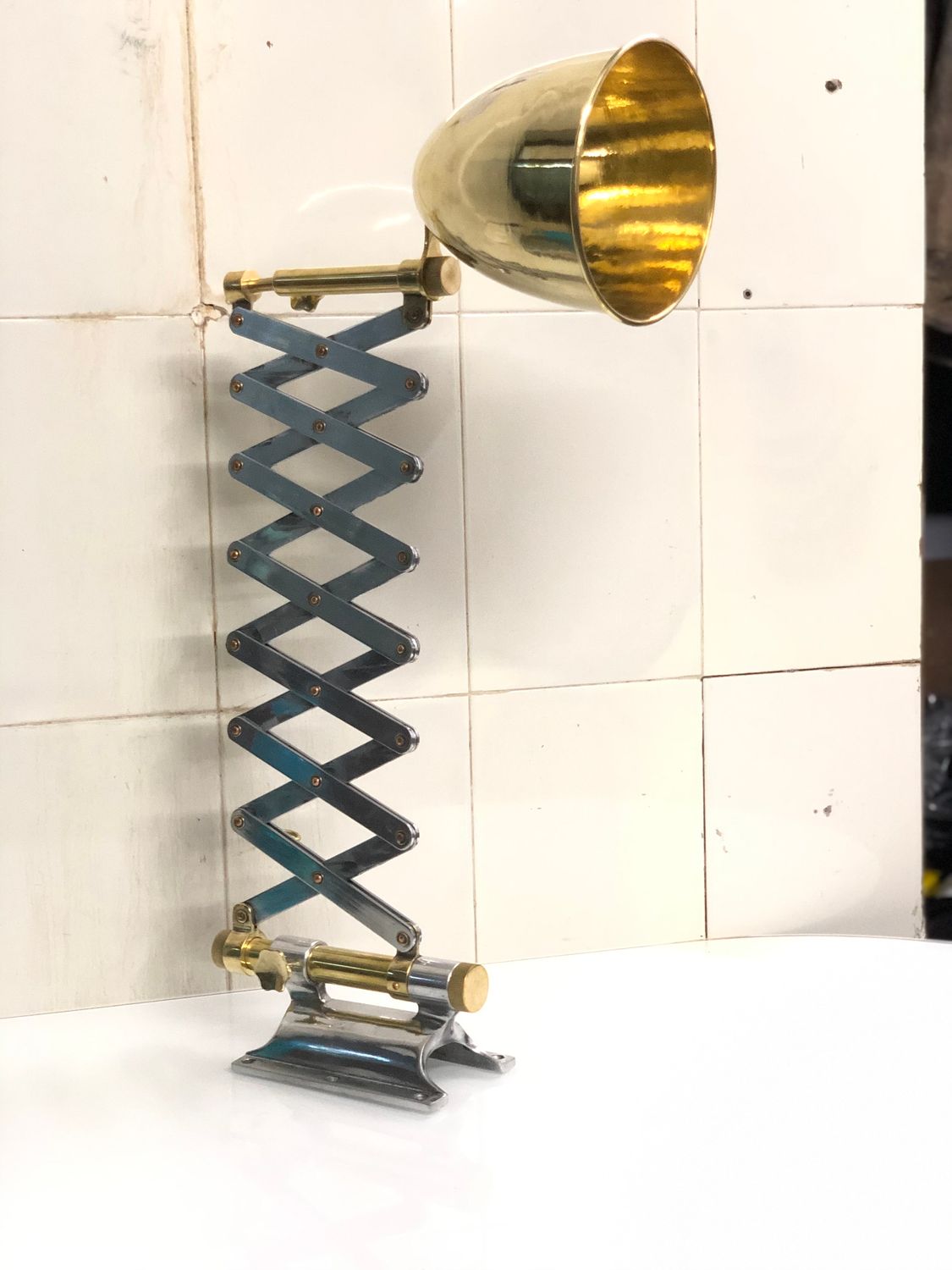 Vintage Swing Arm Aluminum &amp; Brass Metal Stretchable Antique Lamp Fixture