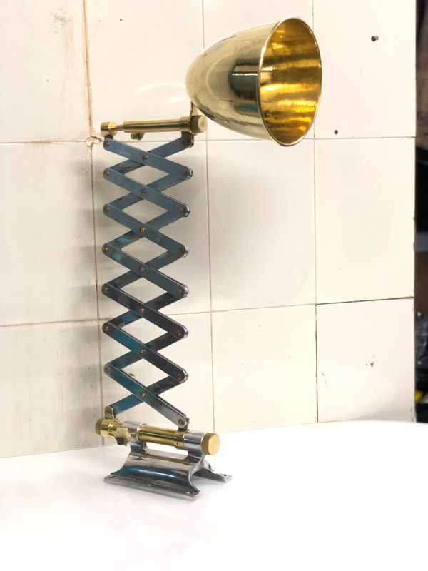Vintage Swing Arm Aluminum &amp; Brass Metal Stretchable Antique Lamp Fixture