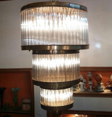 Skyscraper Shape Victoria Chandelier Three Tier Round Glass Rod &amp; Brass Lamp