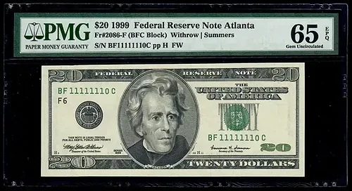 (( Near Solid )) $20 Federal Reserve Note, Atlanta PMG 65 EPQ Gem UNC