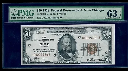 Fr. 1880-G 1929 $50 Federal Reserve Bank Note Chicago MPG 63 EPQ
