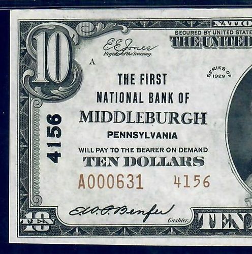 1929 $10 Ty. 2 The First National Bank Middleburgh , PA  PMG 65 EPQ Gem