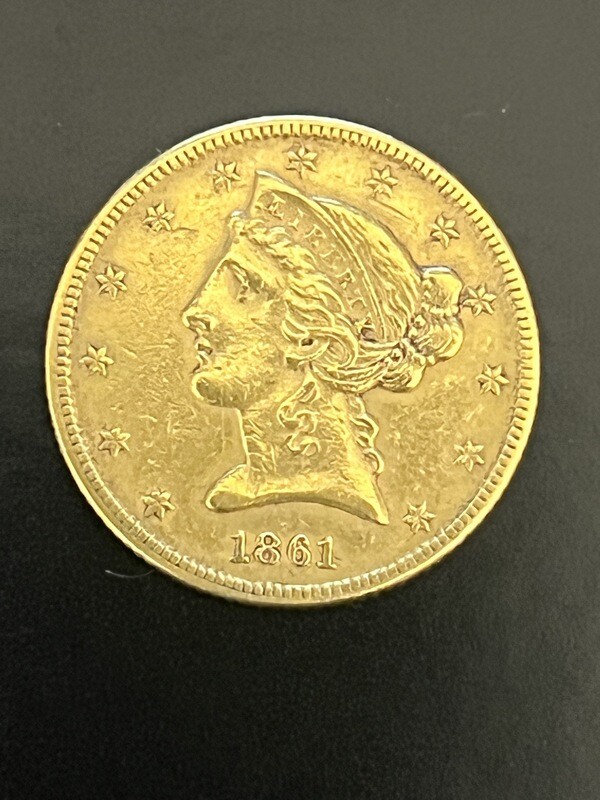 1861 $5 Liberty Half Eagle Gold Coin