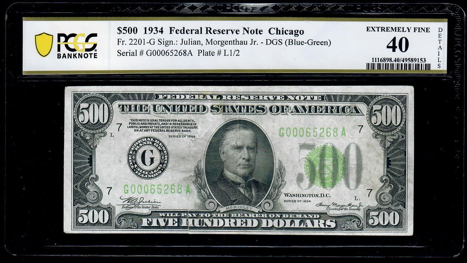 1934A $500 FIVE HUNDRED DOLLAR BILL Chicago PCGS 40