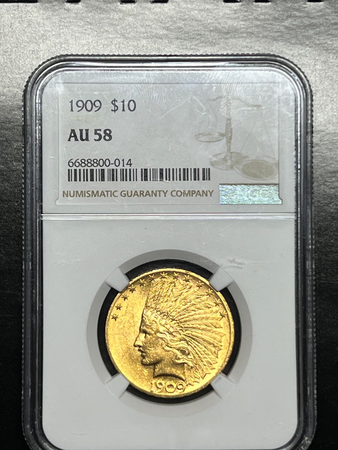 1909  Mint $10 INDIAN EAGLE Coin AU58