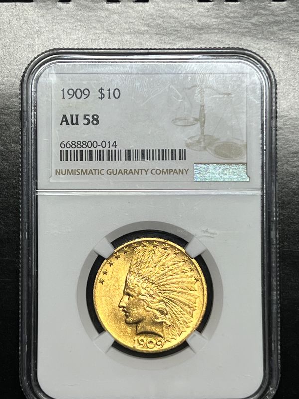1909  Mint $10 INDIAN EAGLE Coin AU58