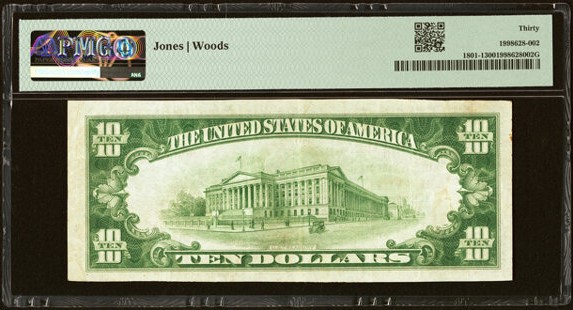 1929 Ty. 1 $10  The First National Bank,  Bellville, TX, Ch. # 4241, PMG 30, Very Fine, Low serial# E000665A