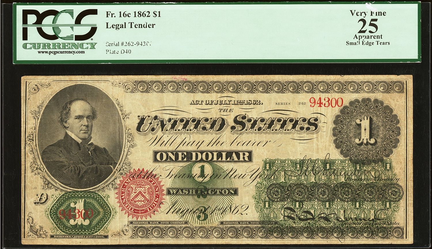 1862 $1 Legal Tender Note, Fr. 16c, Serial# 94300, ​ PCGS 25, Very Fine