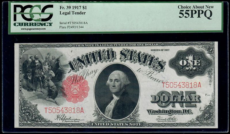 1917 $1 Legal Tender Note, Fr.39 Sawhorse Reverse, PCGS 55PPQ